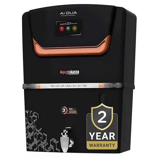 AQUA X PURE™ Smart Premium Black RO Domestic Water Purifier | 2 Year Warranty* | RO+ UV+ 4in1 COPPER MinLX+ 4000 TDS High Membrane (For All Water Supplies) | Best for Home & Office Purpose | 20 LPH