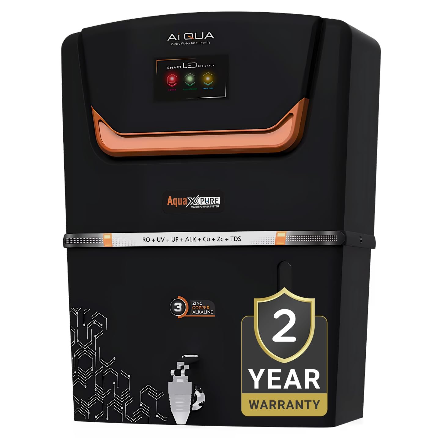 AQUA X PURE™ Smart Premium Black RO Domestic Water Purifier | 2 Year Warranty* | RO+ UV+ 4in1 COPPER MinLX+ 4000 TDS High Membrane (For All Water Supplies) | Best for Home & Office Purpose | 20 LPH