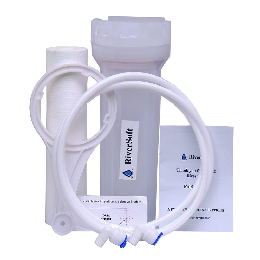 RiverSoft PreRO-10-STR RO prefilter semi-transparent housing assembly with inbuilt mounting clamp | Compatible with RO Water Purifier (3/8 inch / 10 mm connection, Semi-transparent, PP)