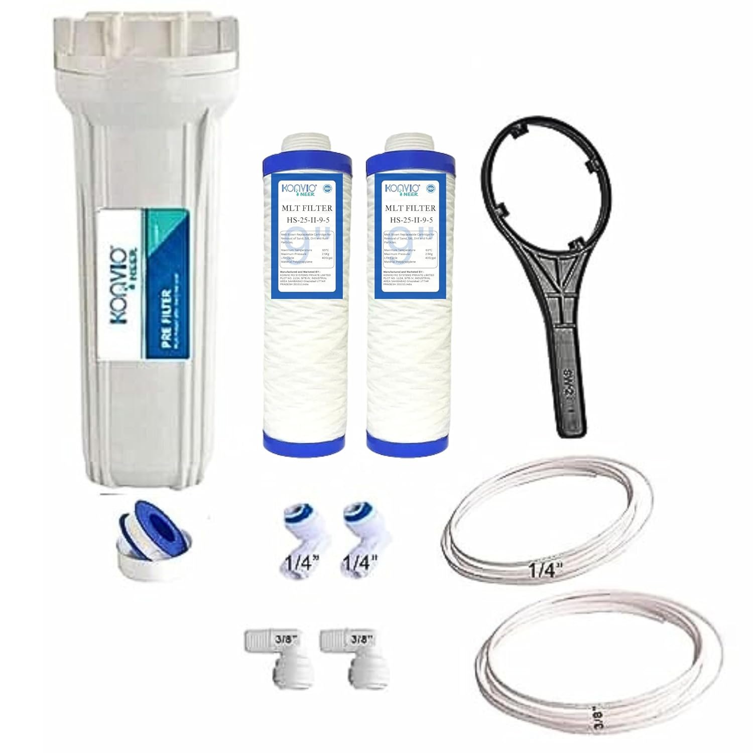 Konvio Neer PP Yarn Pre Filter Kit for All RO Water Purifier, External Prefilter kit with 2 MLT PP Yarn Wound Spun Pre-Filter Cartridge (Pre- Filter Kit)