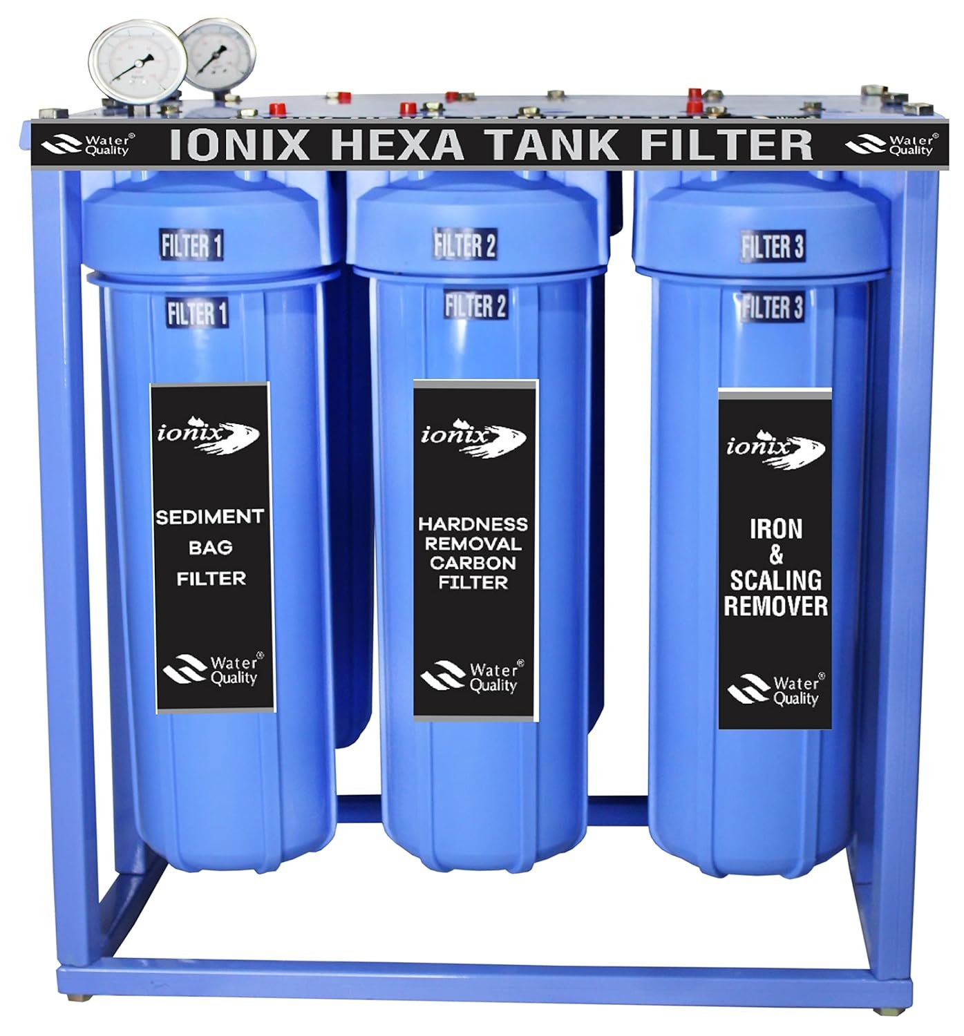 anantpure Hexa Tank filter with 6 German Filter housings, 10000 Liters per day filteration capacity, For sediment, Hardness & salt filteration, 1 Set, Blue