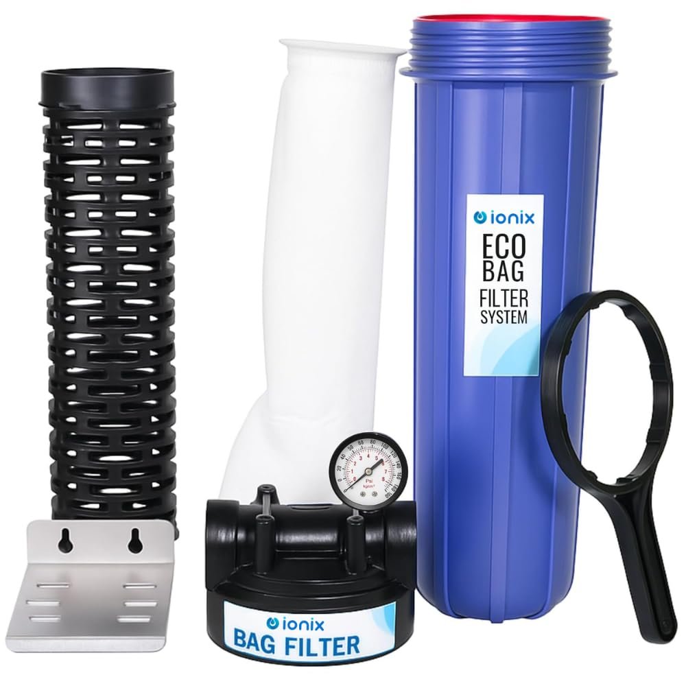 IONIX "Economical series" Whole House Water Filter & bag filter assembly 20 inch 5 micron Tank Filteration systems Sediment Bag filter (1 Inch In-out with mouting plates)
