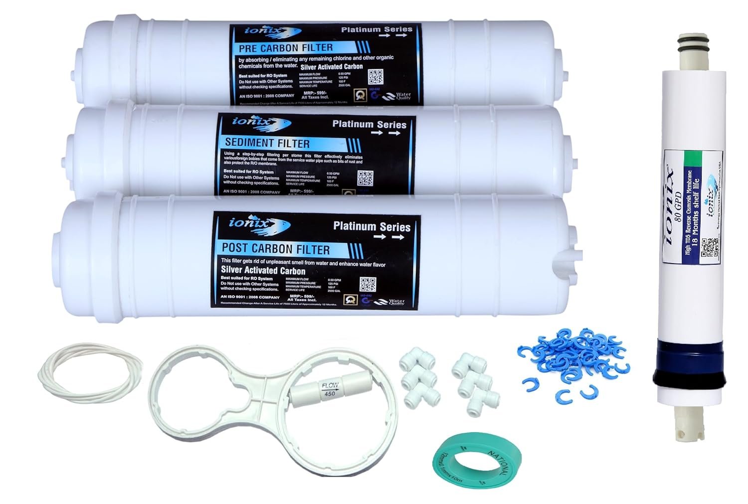 IONIX Water Purifier Service kit, Ro kit for All Branded/Non Branded Water purifiers, Ro Service kit with ro Membrane and Inline Filter, 1 Set, White