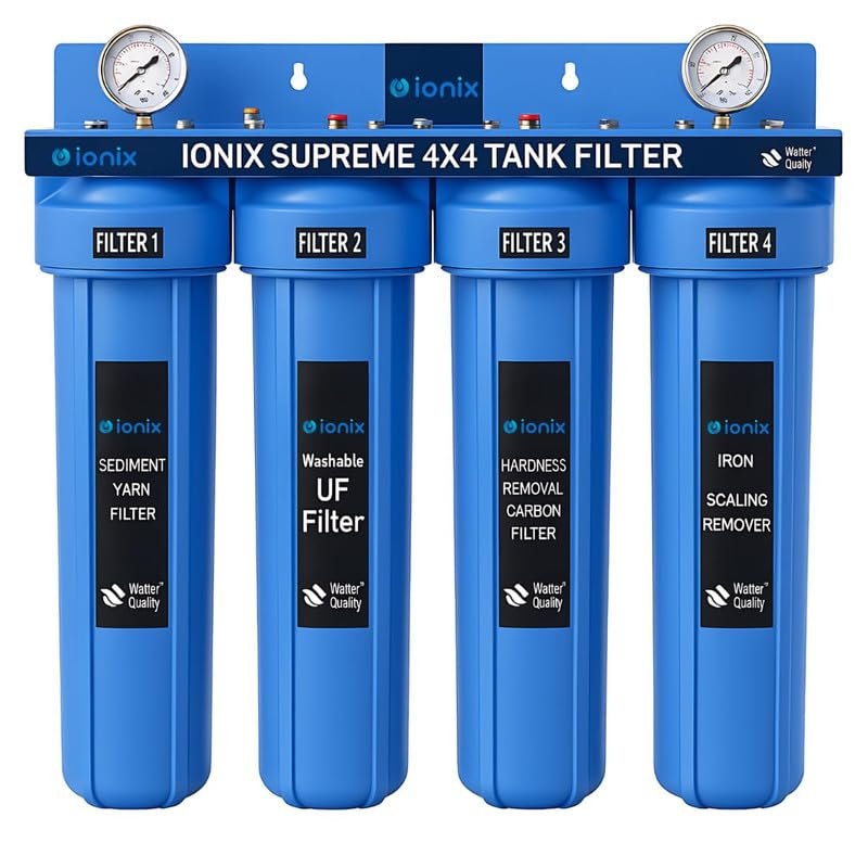 IONIX 4 stage Washable UF Supreme Tank filter for whole house water filteration with 4 stages, All Type of Impurity removal from supply/Submersible Water | Tank water filter | 1 set | blue