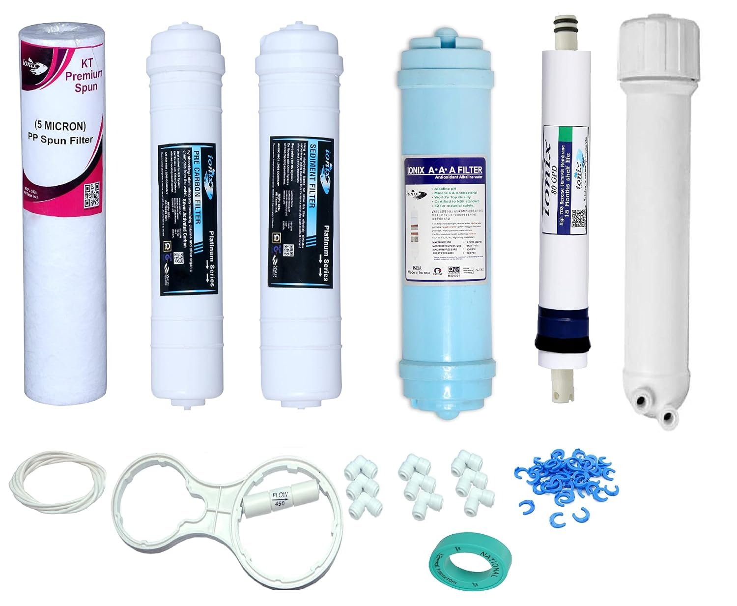 IONIX Alkaline RO service kit, ro service kit to Upgrade your RO water purifier to alkine RO, IONIX AAA alikaline, No more Acidic Water, Increase water PH, 1 Set, White