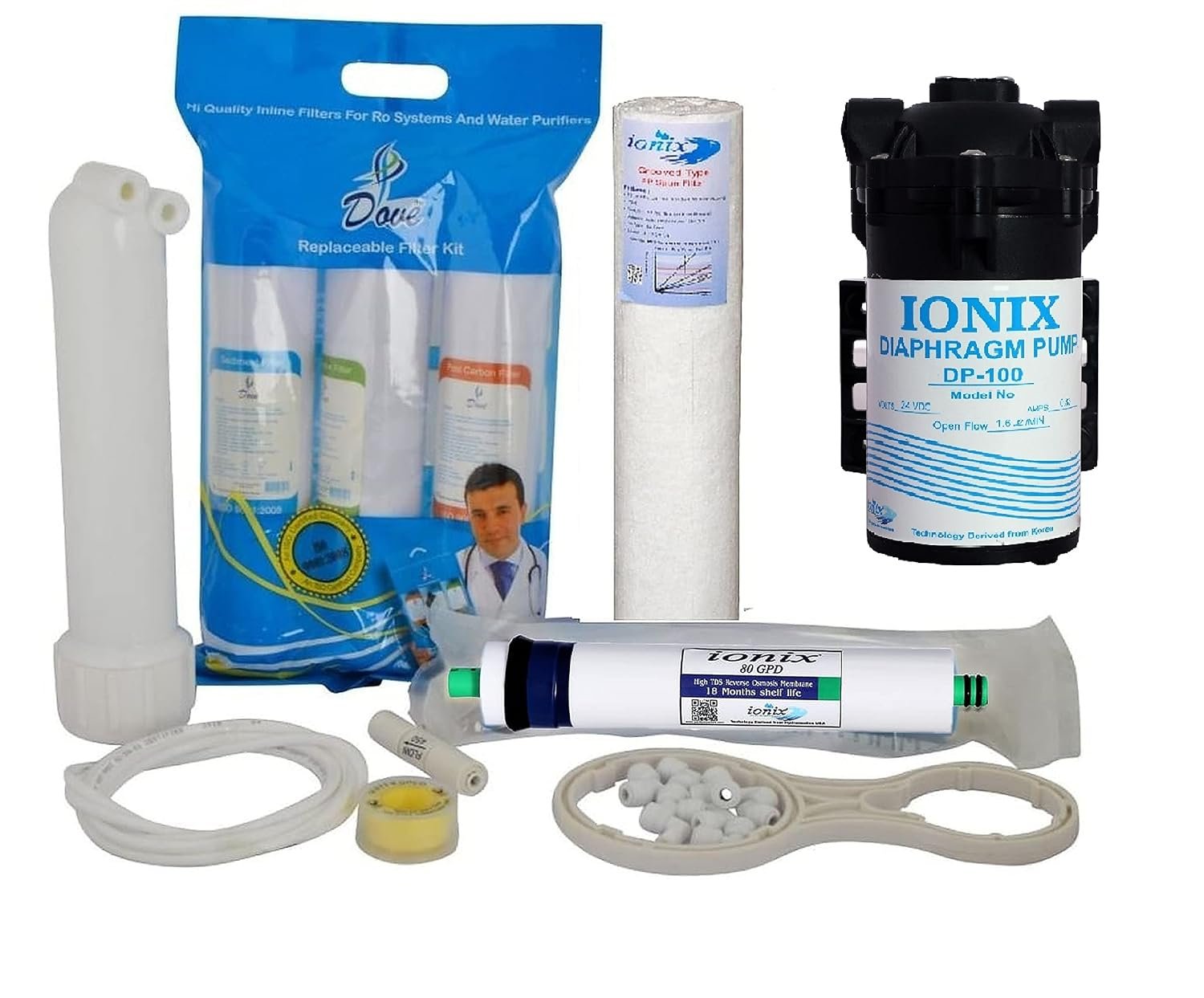 IONIX ro Service kit with ro Pump 100 GPD, Universal Types, Fits in All Domestic RO/UV/UF Water purifiers, Ro Service kit with Membrane