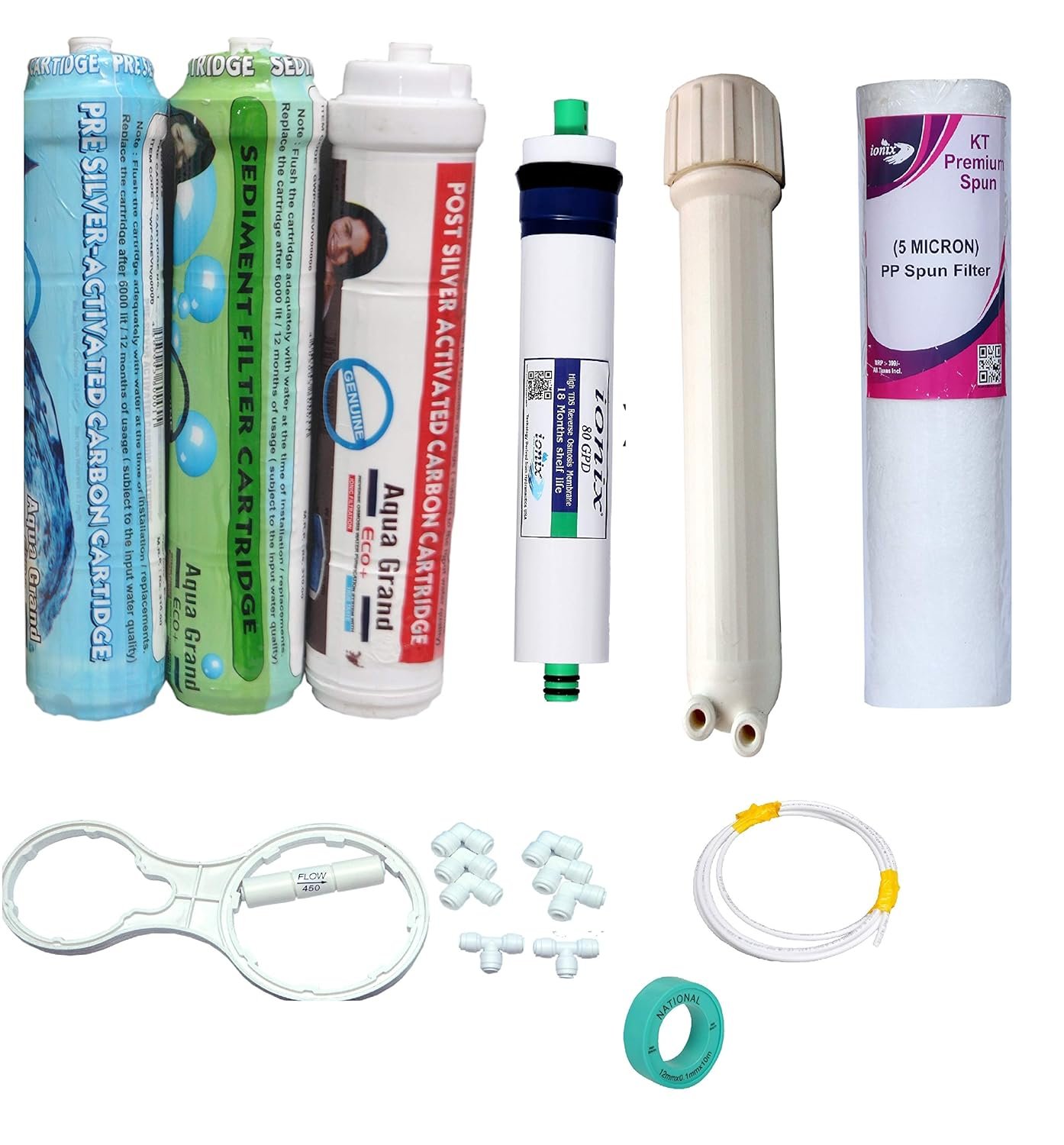 IONIX ro service kit with membrane with ro membrane 80 gpd, carbon filter & sediment filter/filter set for ro water purifier For Aquagrand, Dolphin & all storage water purifiers