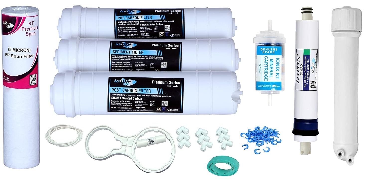 IONIX Universal Type ro Service kit | ro Filter Kir | ro kit | Ro Filter kit with Mineral Cartridge | Use in All RO Water Purifier, Full Service kit, 1 Set, White