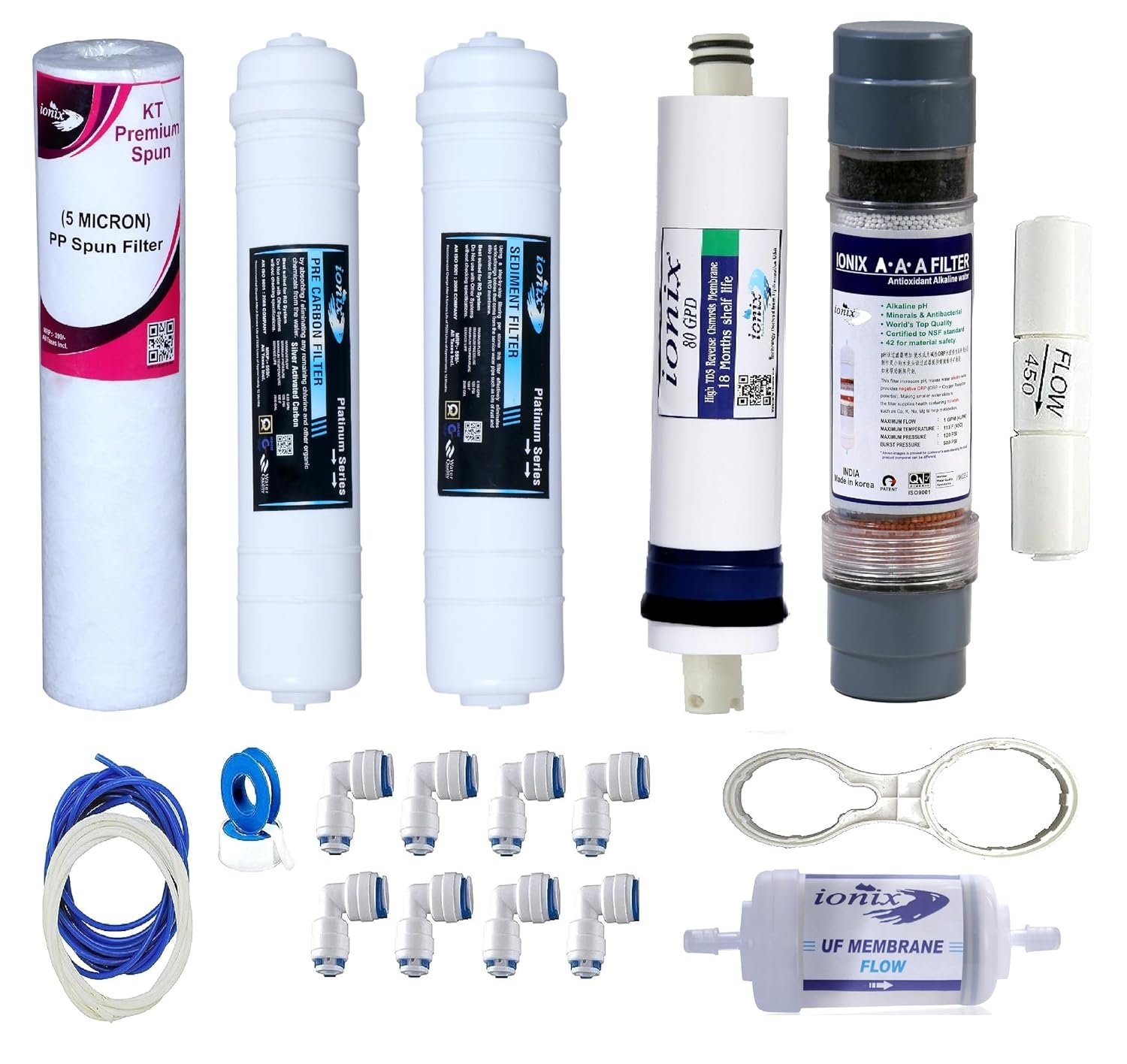 Ionix Ro service kit | ro filter full set suitable with all Ro water purifiers with ro membrane 80 gpd original 4000 tds, full set