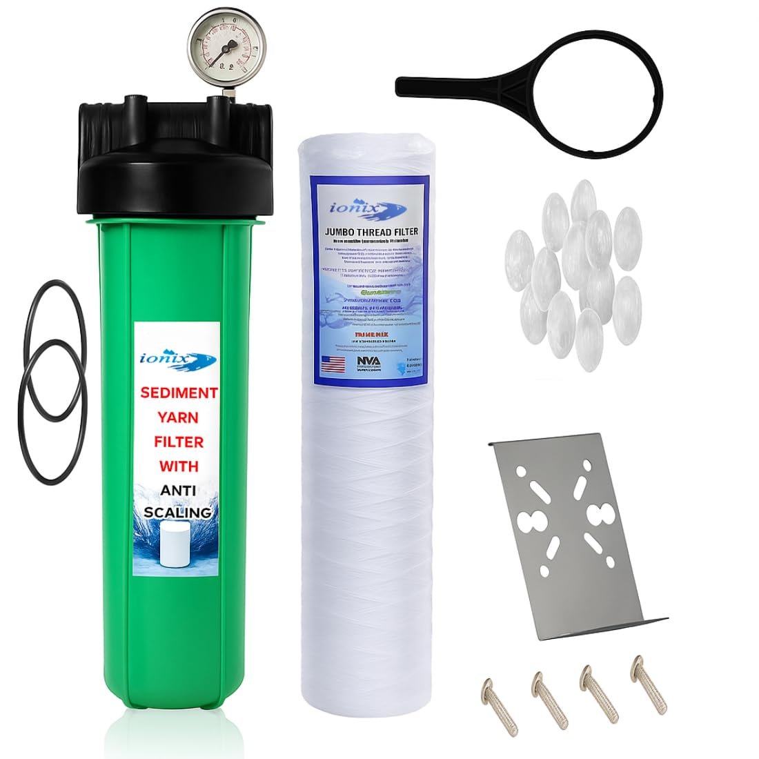Ionix Whole House Water Filter (More Effective Than Bag Filter) Glycerine Pressure Guage & Industrial Quality Double O Ring Housing | Water Purifier Filter For Home Remove Sediment