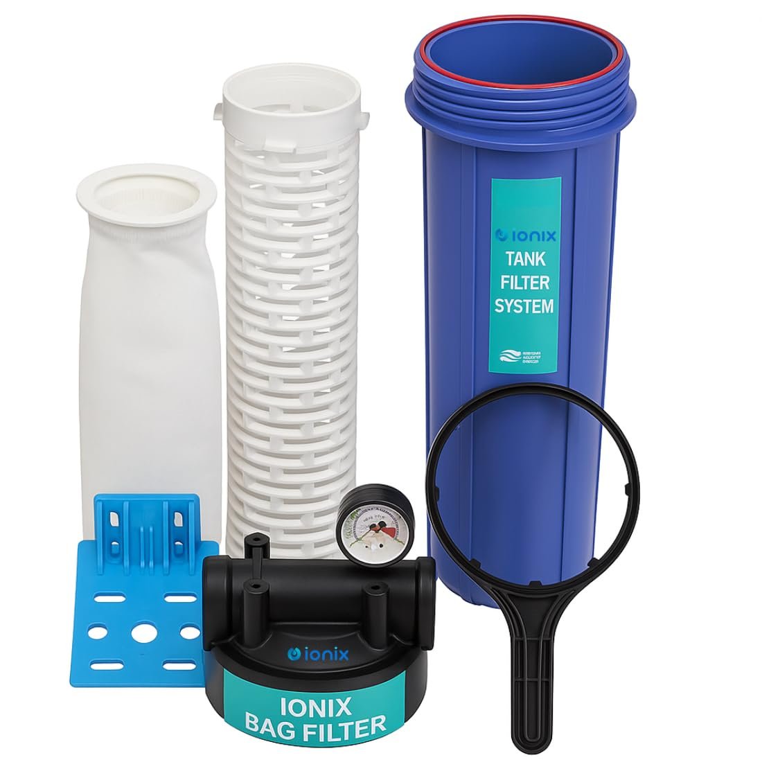 Ionix Water Purifier Service Kit for Tank Filter, Whole House Water Filter & Bag Filter Assembly, 20-Inch 5 Micron Sediment Bag Filter for Tank Filtration System, 1.5 Inch in/Out (Blue, Pack of 4)