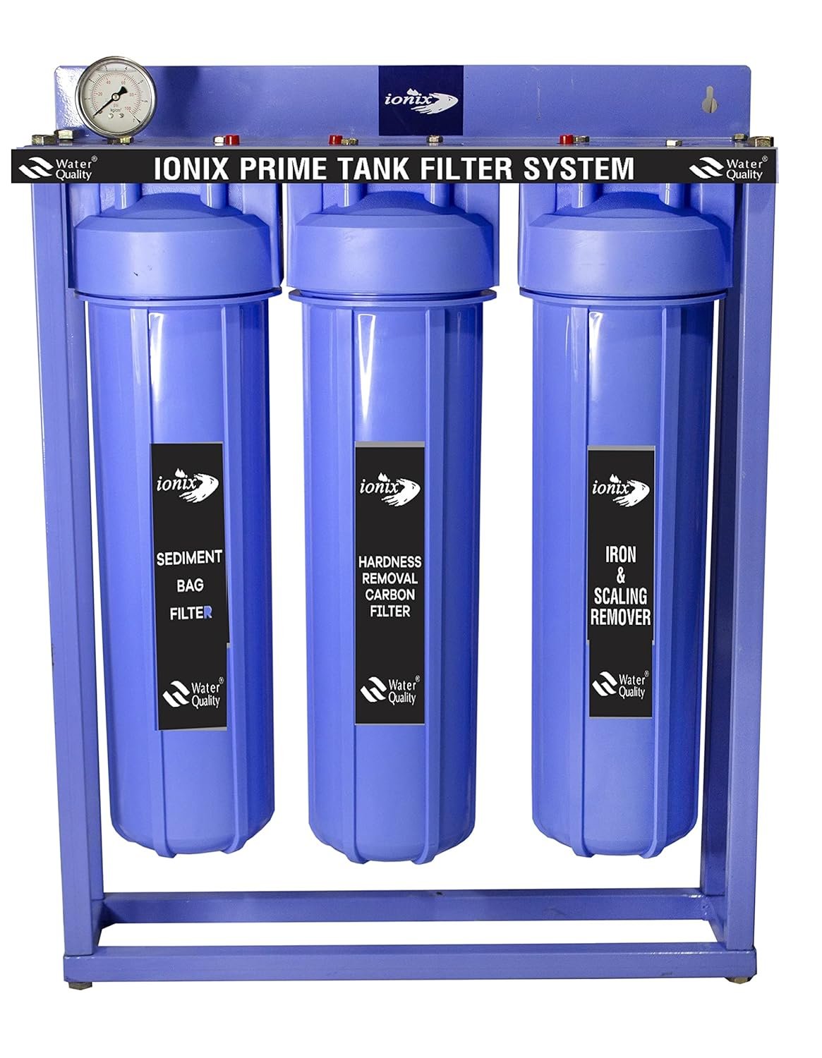 IONIX Prime Tank filter with Stand | salt less water softener for home | German High pressure, High capacity filter housing, Removes Iron, Scaling, Hardness and sediment, 1 Set, Blue